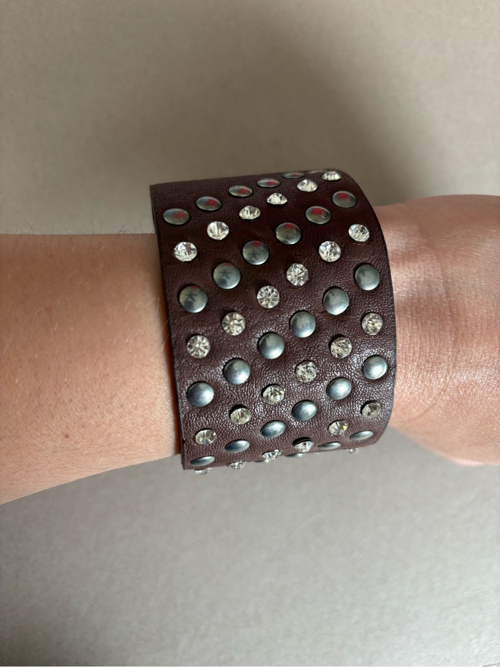 Brown Studded Faux Leather Bracelet